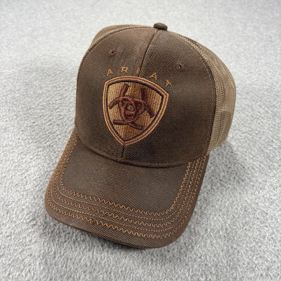 Ariat Other - Ariat Western Brown Oilskin Structured Cap Adjustable Mesh Baseball Trucker Hat